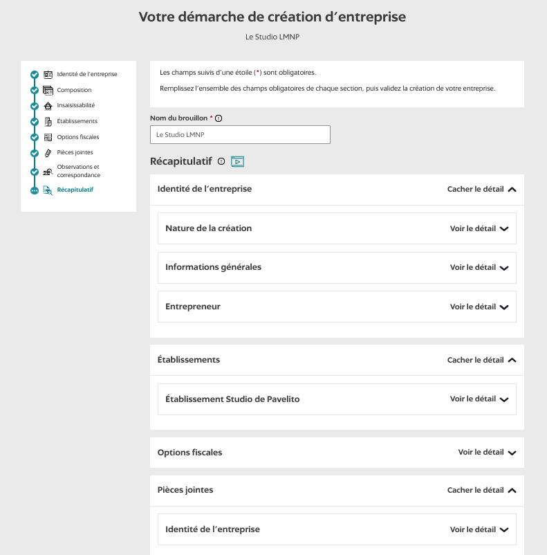 Votre démarche de création d&#x27;entreprise - récapitulatif