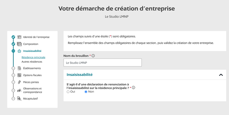 Votre démarche de création d&#x27;entreprise - Insaisissabilité